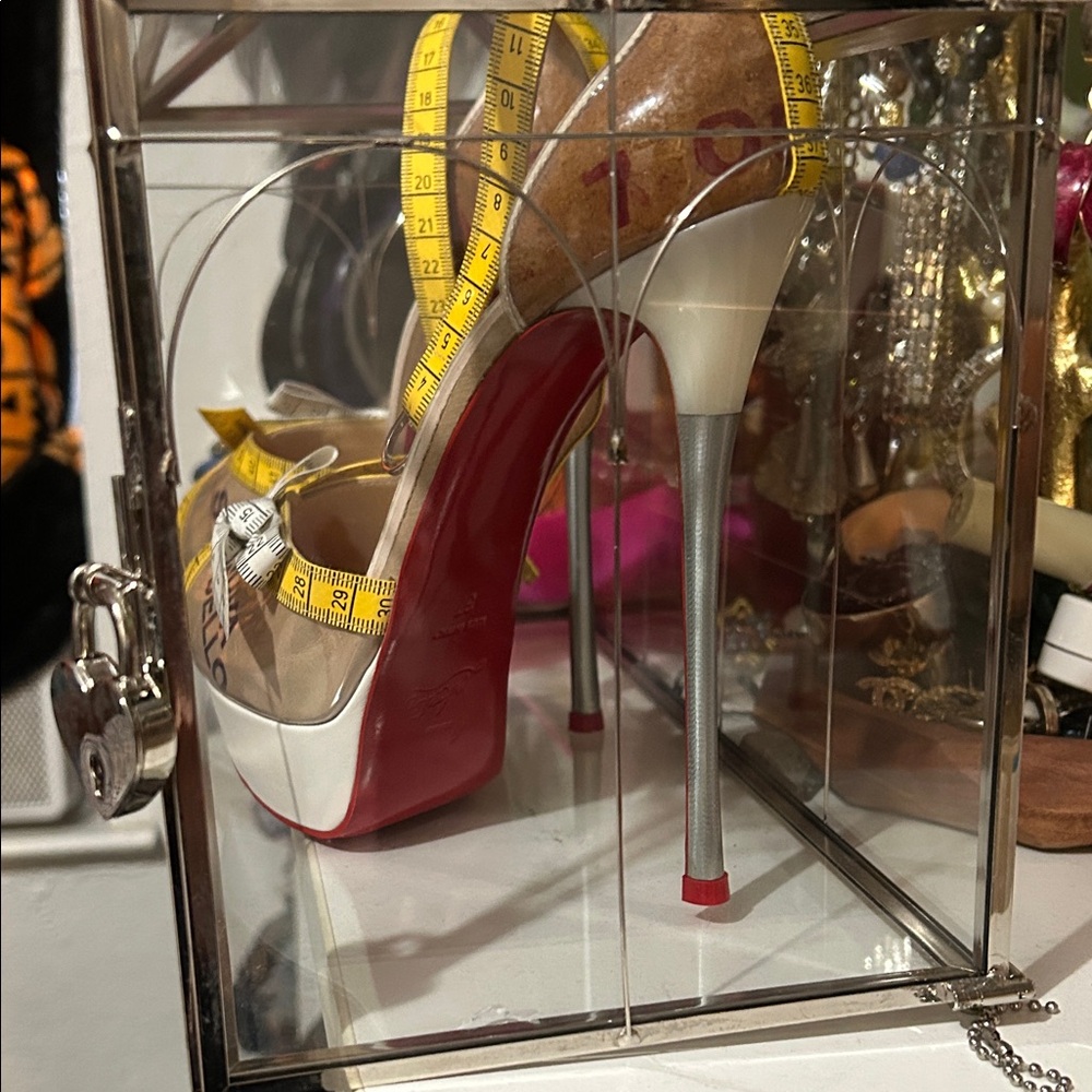 Elegant Red and Tan High Heels